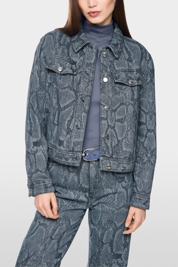 Marc Cain snake-print denim jacket, side view, colour gray-green - Valérie Simon