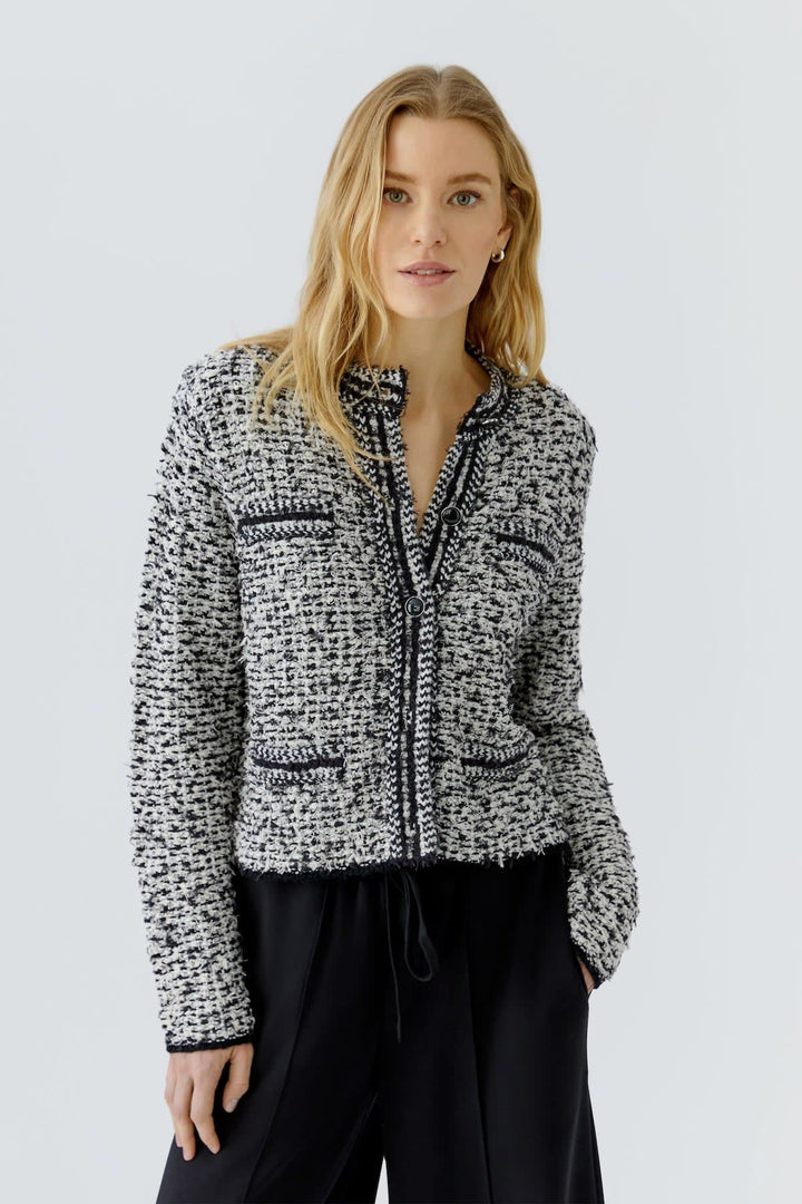 Vue de face veste en tweed Oui femme bleu avec boutons dorés - Valérie Simon
