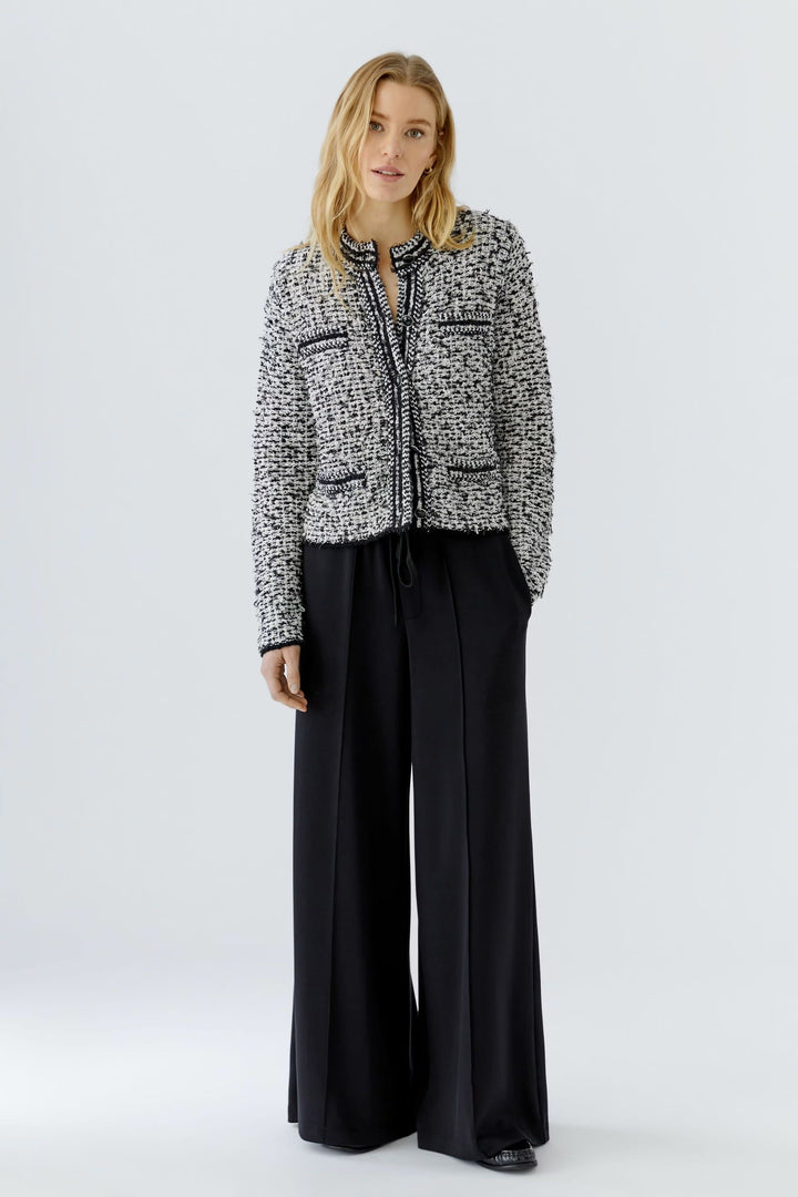 Vue de face veste tweed manches longues Oui femme grise avec motifs carreaux colorés - Valérie Simon