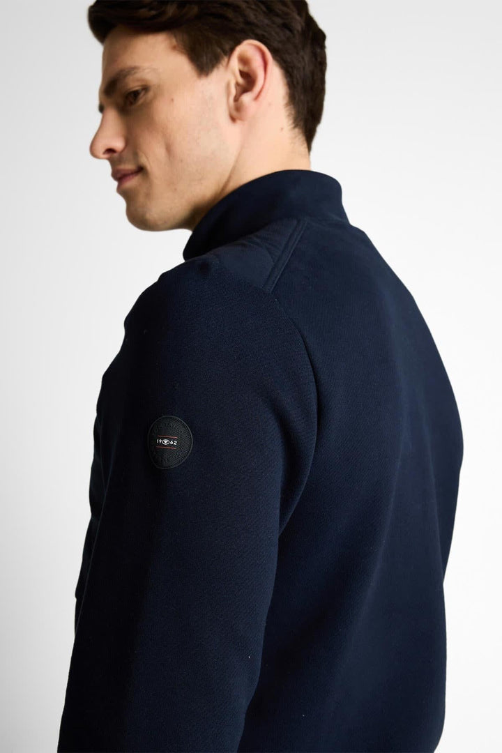 Vue latérale veste hybride zippée Tom Tailor bleu homme avec capuche et poches - Valérie Simon