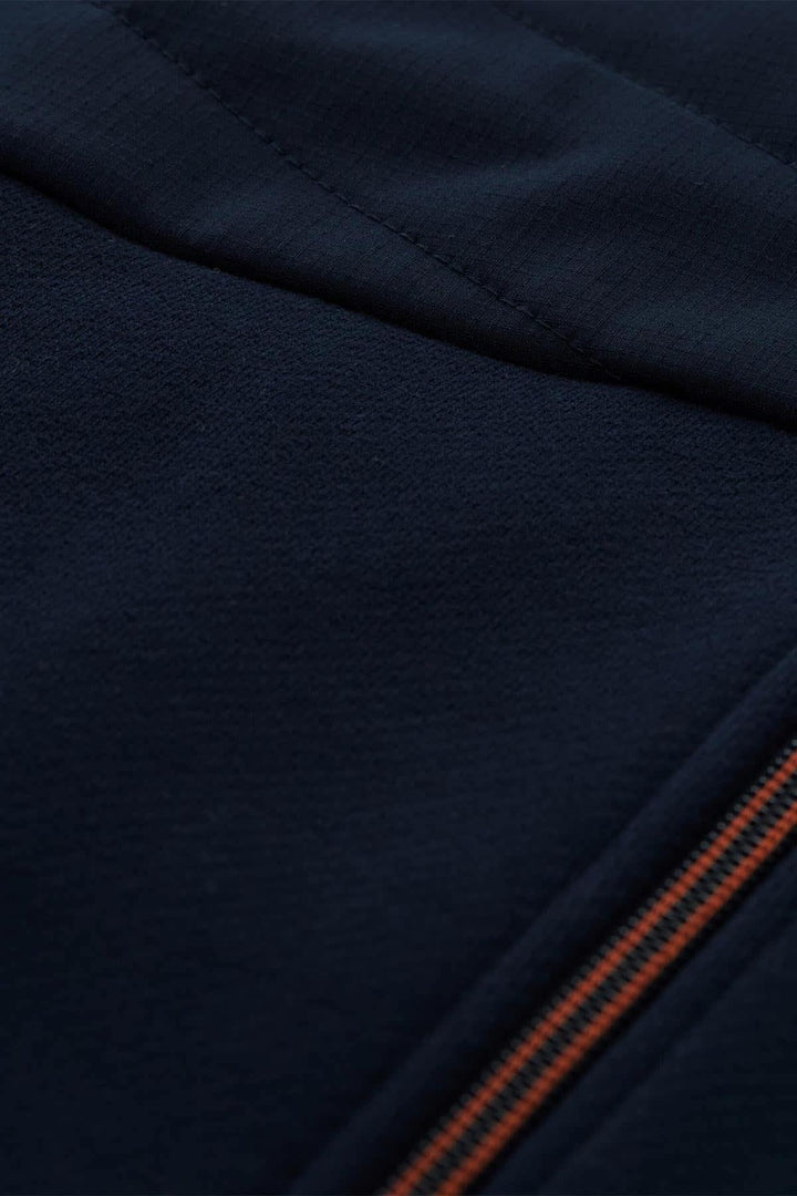 Vue de face veste hybride zippée Tom Tailor pour homme noir avec capuche et fermetures éclairs - Valérie Simon