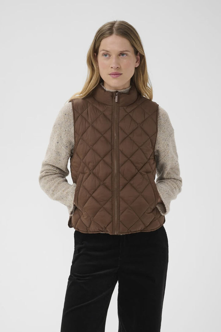 Vue de dos veste matelassée femme Part Two Carlota beige avec col montant - Valérie Simon