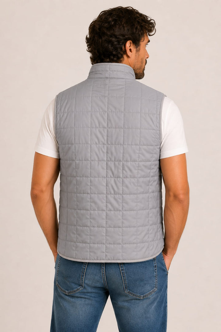 Vue de face veste Waterville pour homme bleue avec col montant matelassé - Valérie Simon