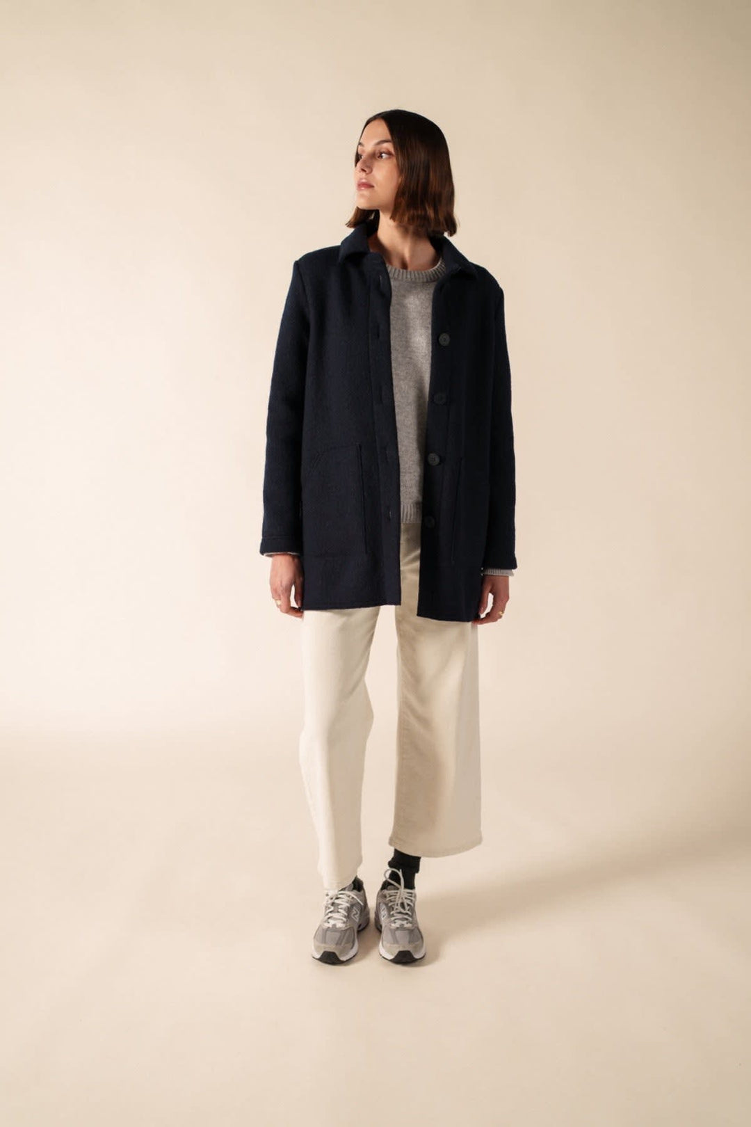 Vue de côté veste Saint James femme blanc avec manches - Valérie Simon
