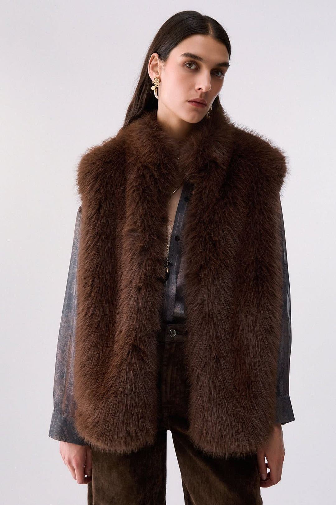 Veste sans manches effet fourrure pour femme liujo