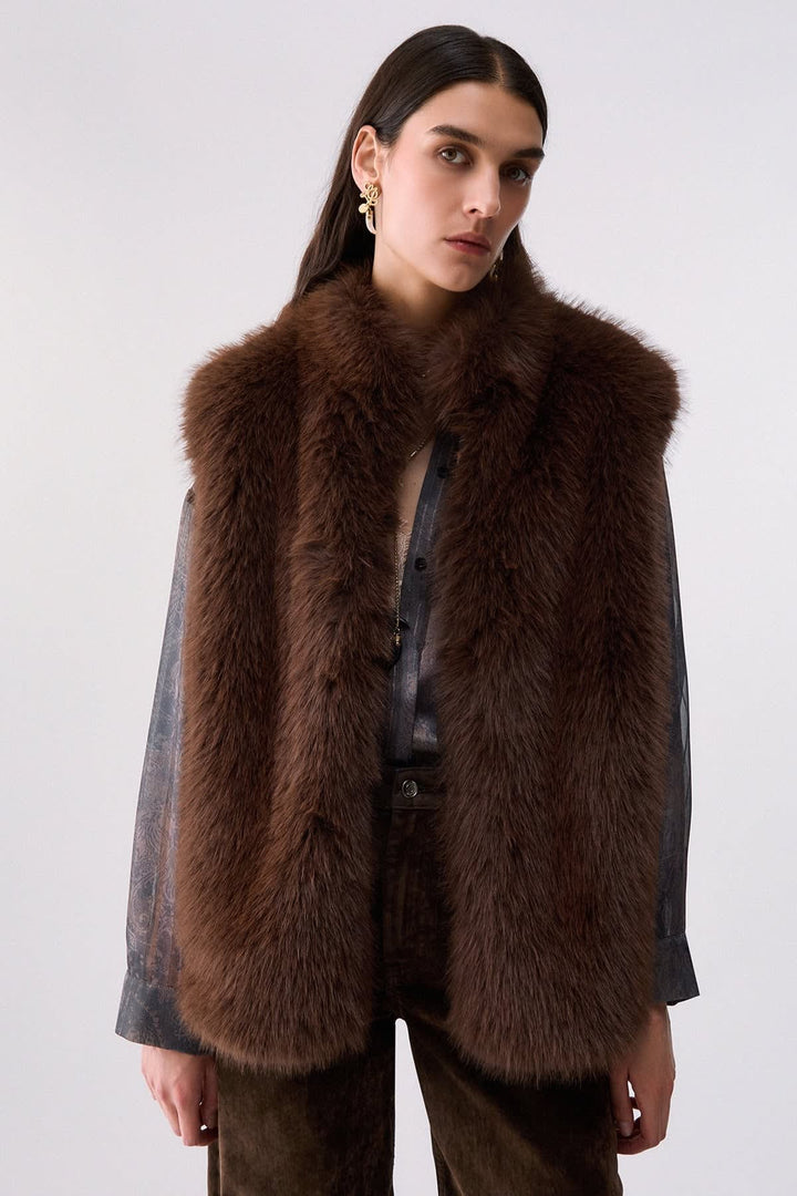 Veste sans manches effet fourrure pour femme liujo
