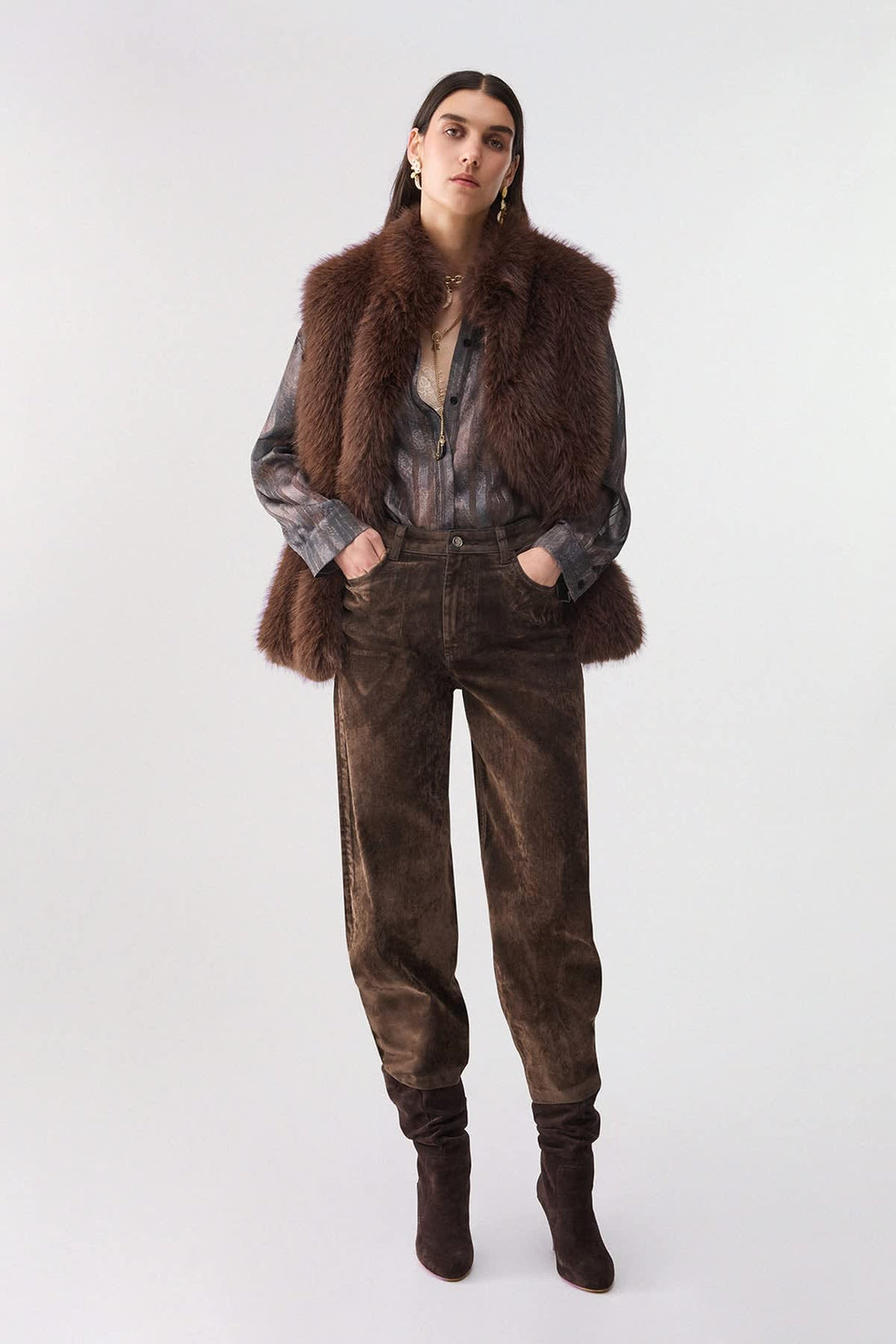 Veste sans manches effet fourrure pour femme liujo