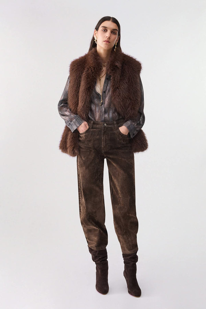 Veste sans manches effet fourrure pour femme liujo