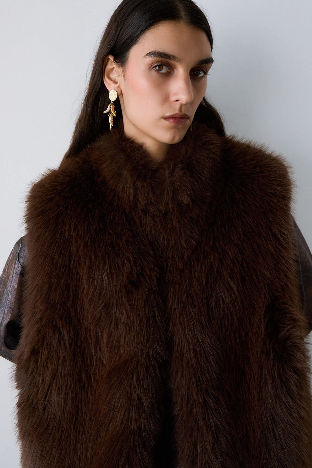 Veste sans manches effet fourrure pour femme liujo