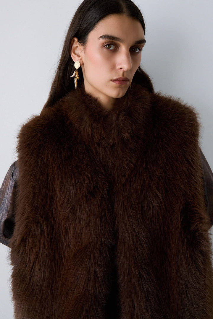 Veste sans manches effet fourrure pour femme liujo