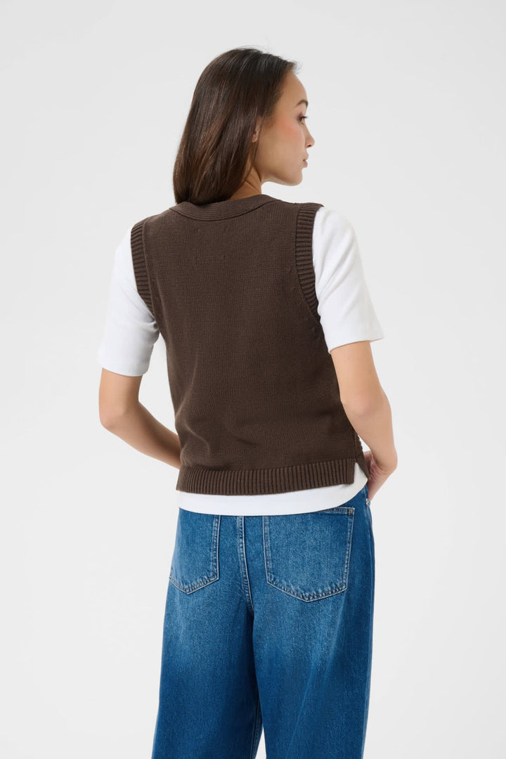 Vue de face veste sans manches maille torsadée Part Two pour femme beige - Valérie Simon