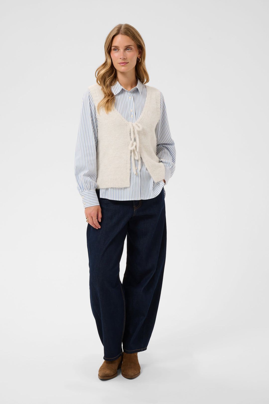 Veste sans manches en tricot à nouer pour femme Cream