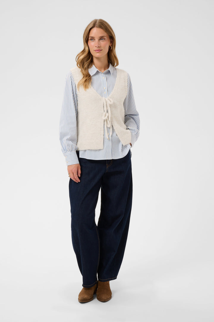 Veste sans manches en tricot à nouer pour femme Cream