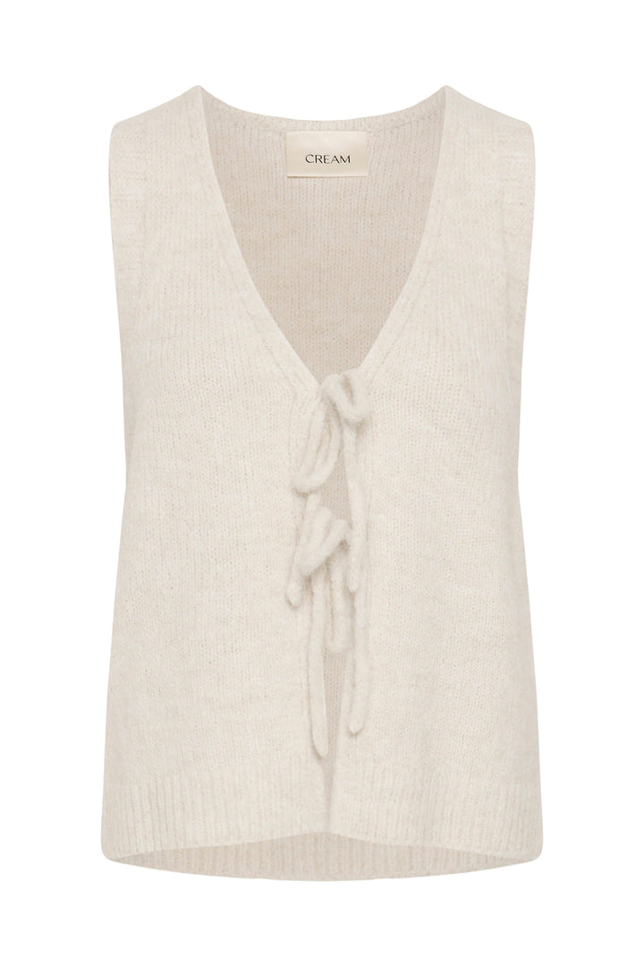 Veste sans manches en tricot à nouer pour femme Cream