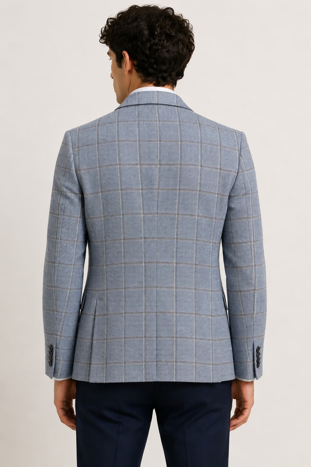 Front view of a gray men's windowpane check jacket with black buttons - Valérie Simon