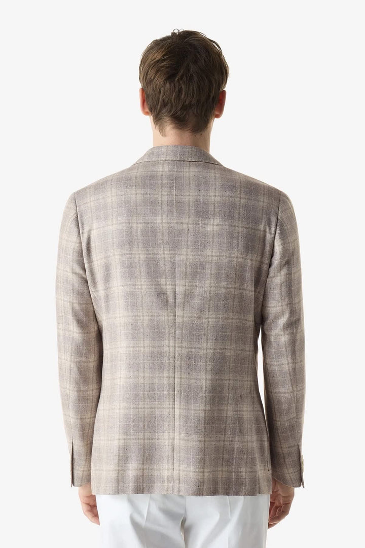 Vue de face veston à carreaux texturés pour homme beige Corneliani - Valérie Simon