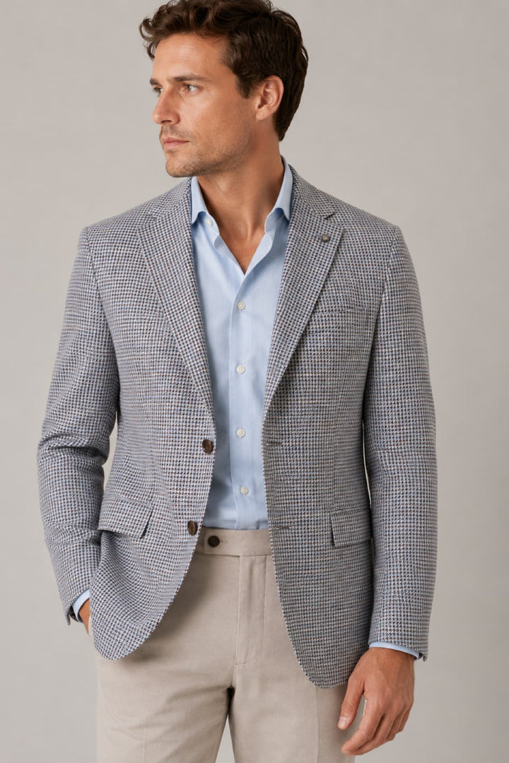 Vue de face veston à micro-motif texturé Jack Victor pour homme gris - Valérie Simon