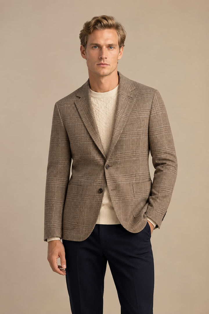 Vue de face veston prince-de-galles Circolo homme gris avec boutons noirs - Valérie Simon