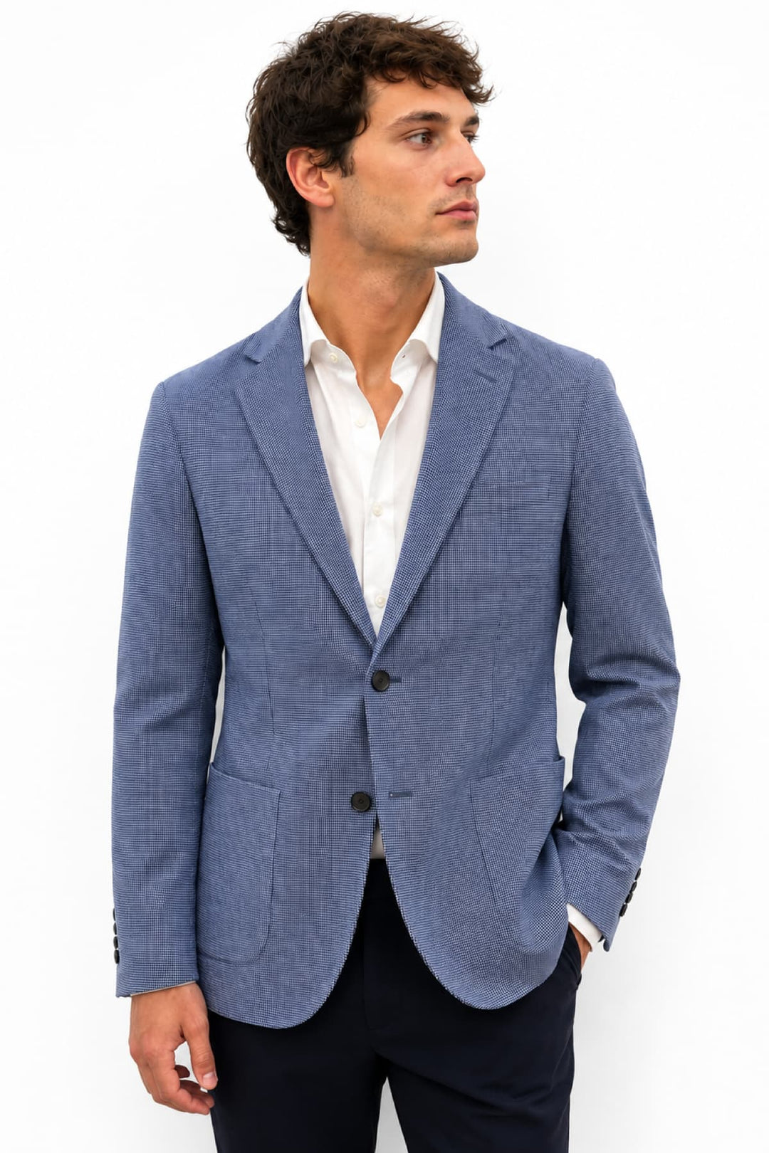 Vue de côté veston Circolo pour homme gris à micro-motif texturé - Valérie Simon