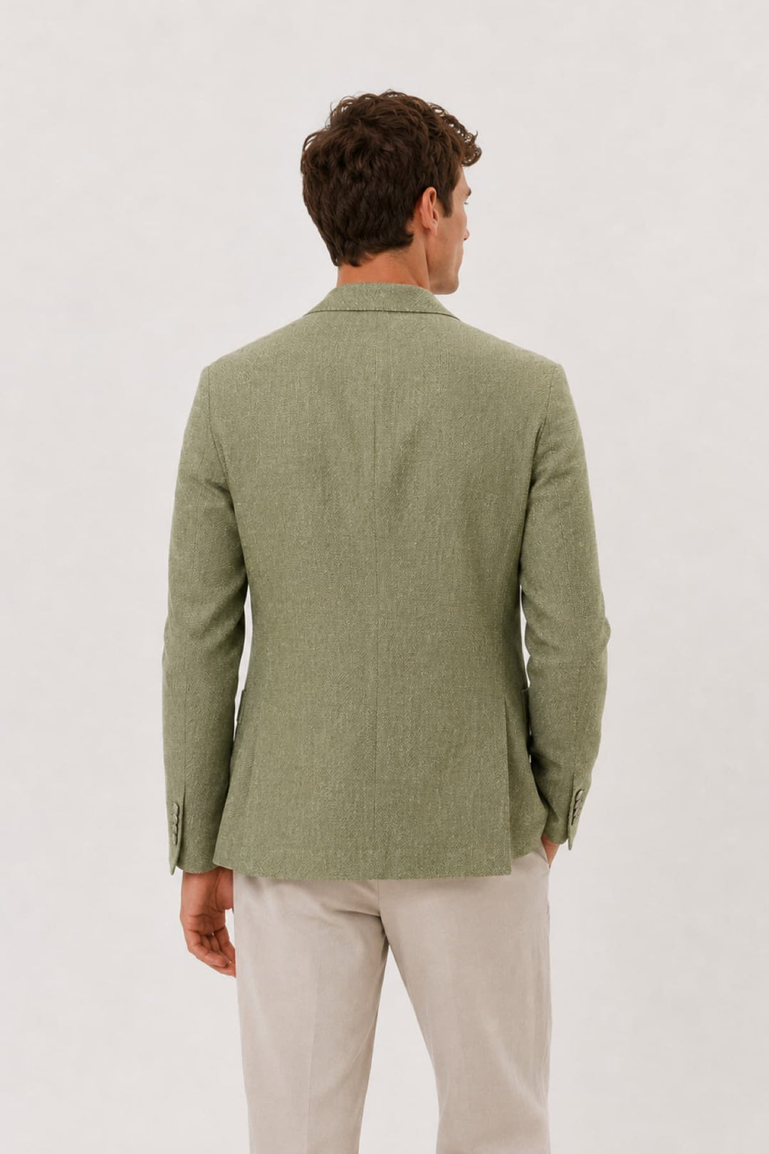 Vue de face veston texturé lin et coton Tagliatore homme beige avec poches plaquées - Valérie Simon