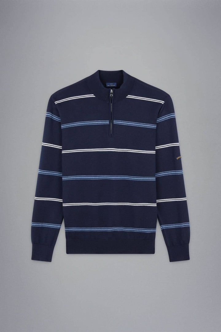 Chandail ligné à demi-zip Paul & Shark en laine, élégant pour toutes les occasions, couleur bleu marine.