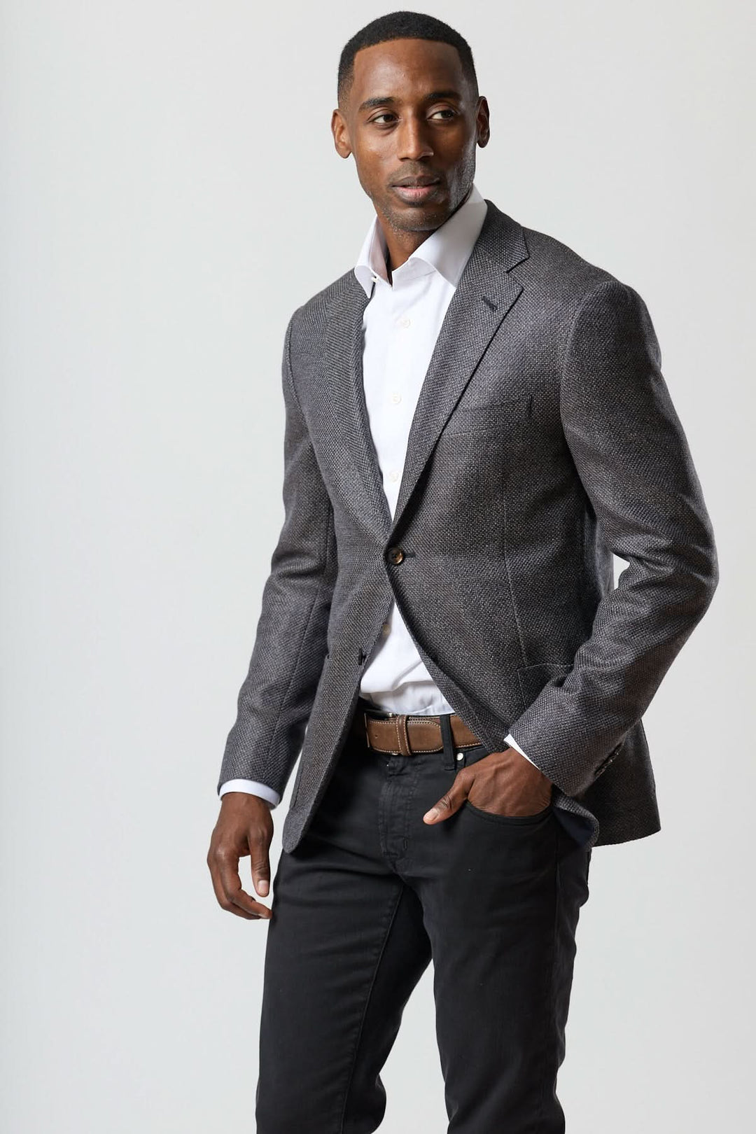 Veston en laine mélangée marine et charbon