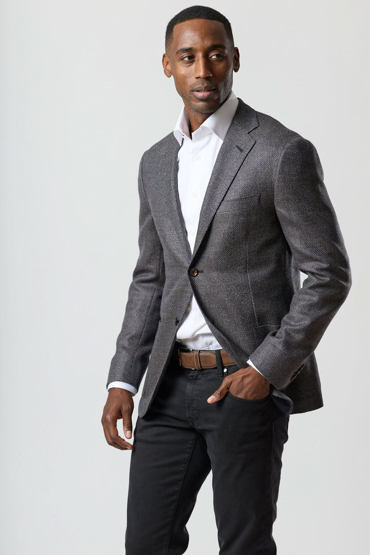 Veston en laine mélangée marine et charbon