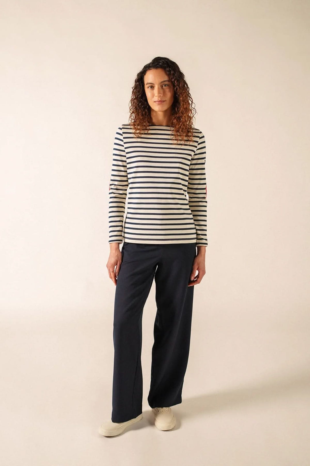 Vaujany striped sweater with contrasting elbow patches 