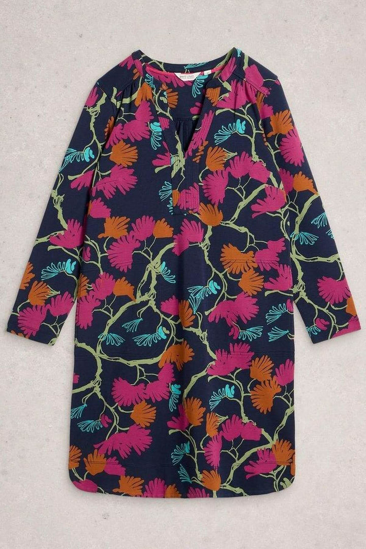 Robe droite imprimée col tunisien