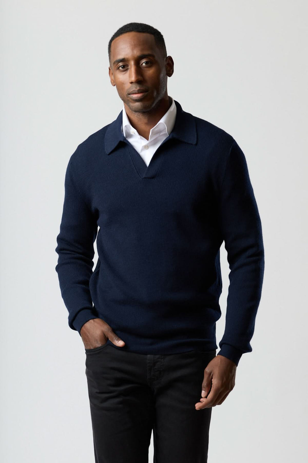 Chandail col polo en maille structurée