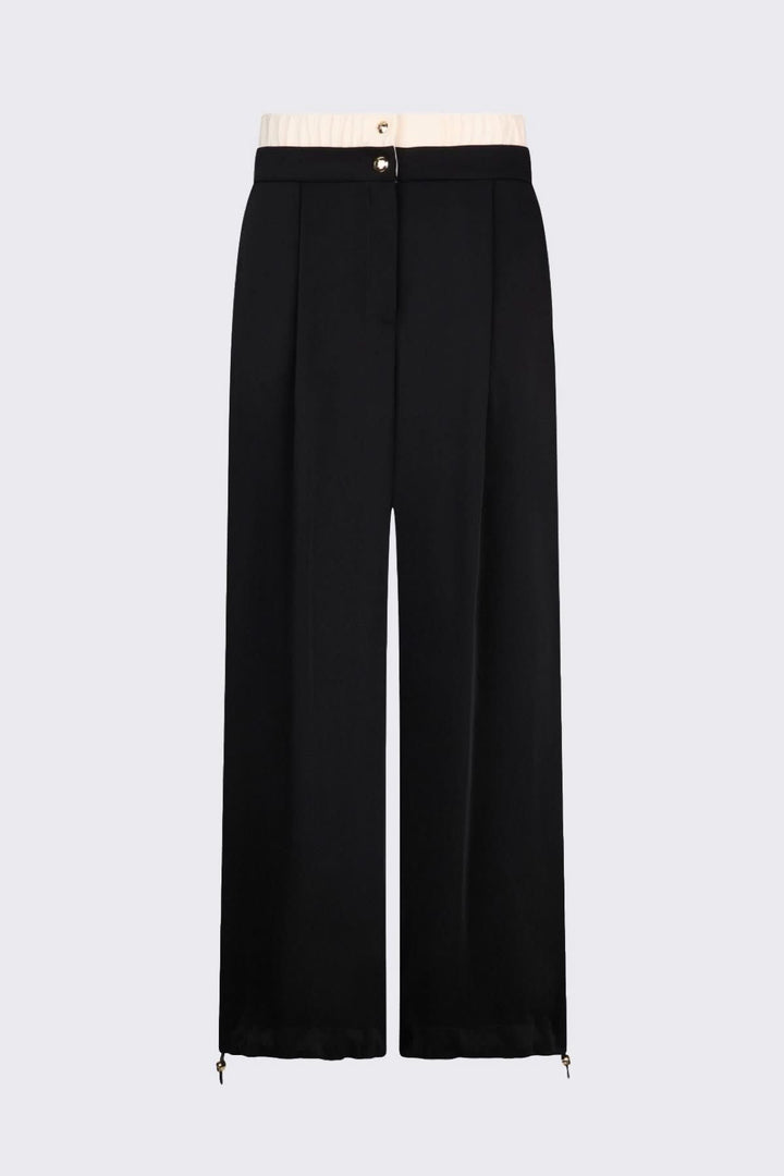 Pantalon large à plis avec taille contrastante