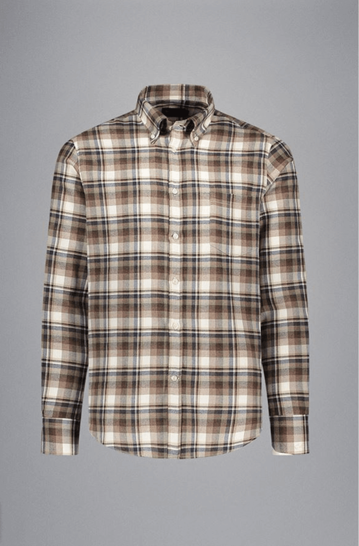 Chemise en flanelle à carreaux multicolores, coupe classique, col boutonné, parfaite pour l'automne.