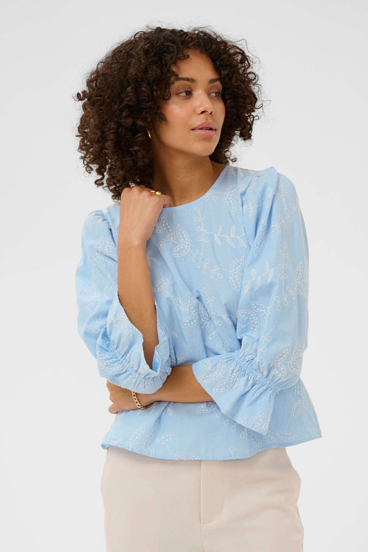 Marlee Embroidered Blouse with Three-Quarter Sleeves
