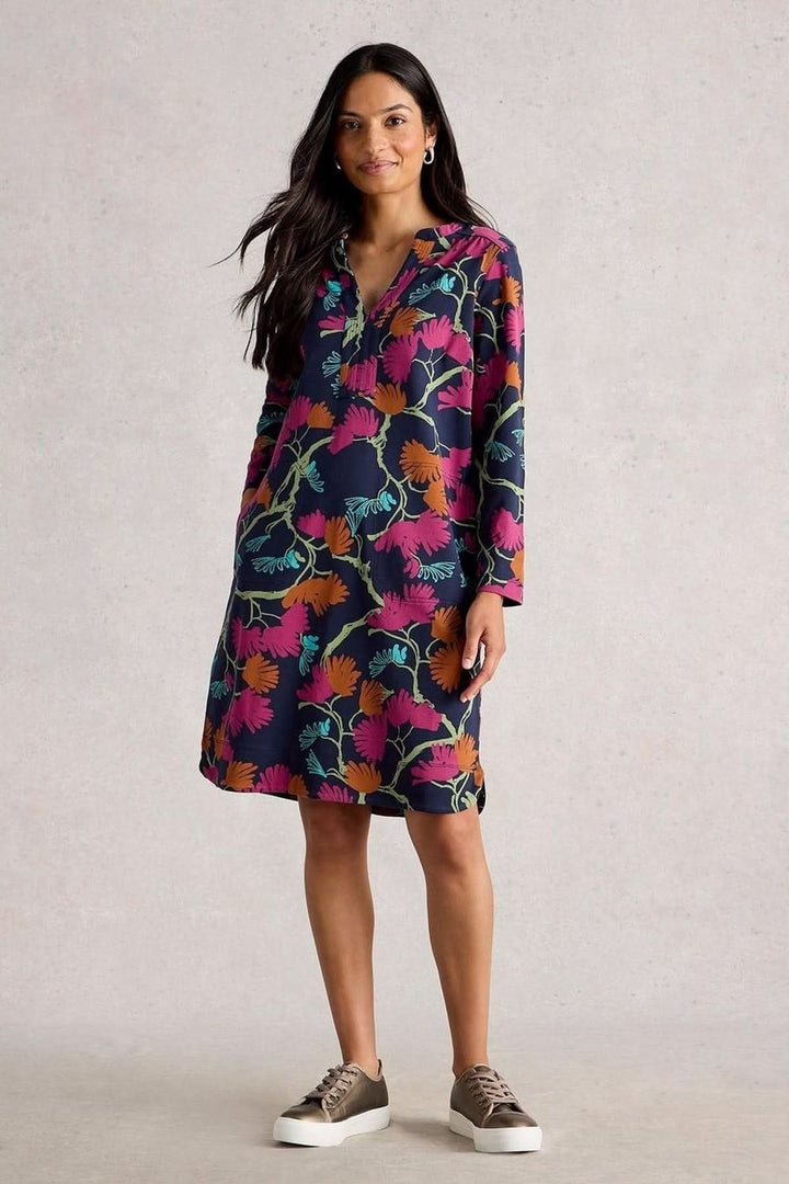 Robe droite imprimée col tunisien