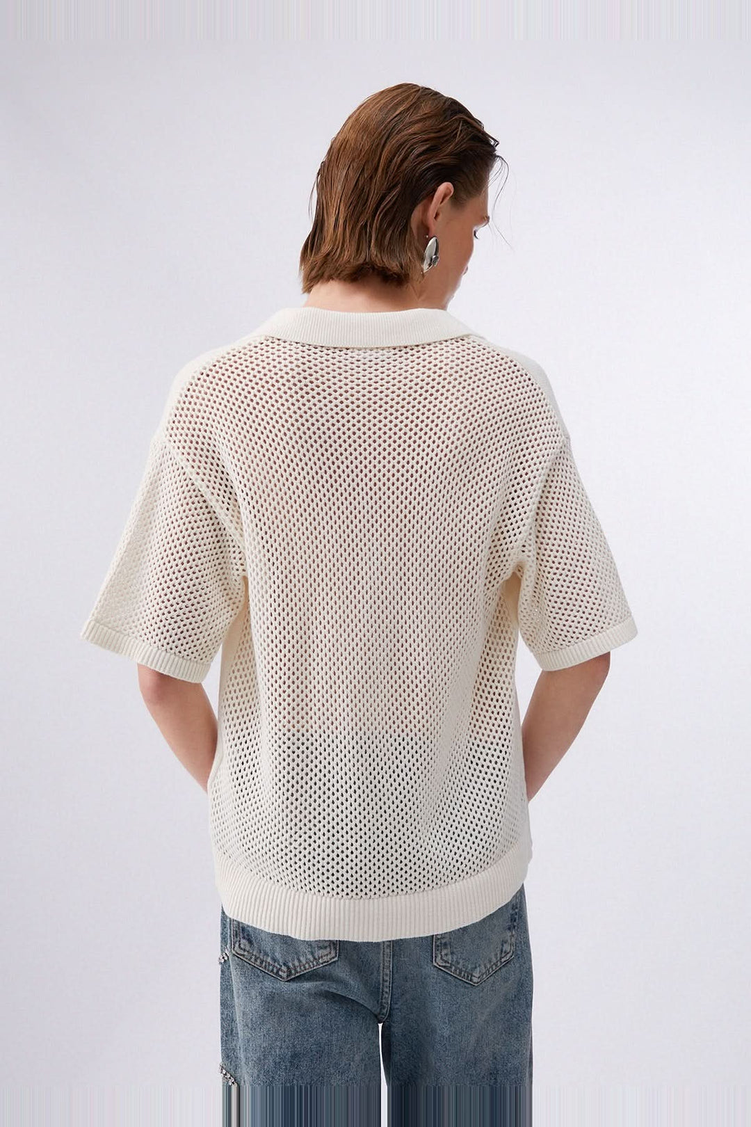 Chandail en maille avec col polo et strass