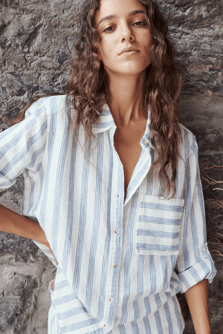 Lacy Long-Sleeve Striped Shirt