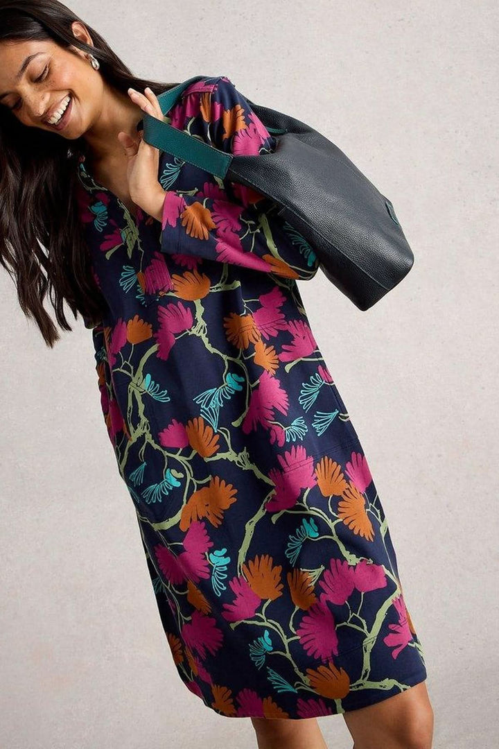 Robe droite imprimée col tunisien