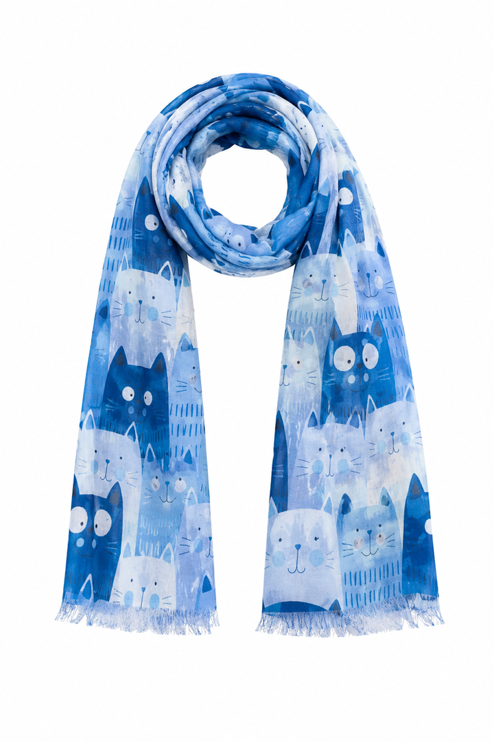 Lightweight scarf with a cat pattern