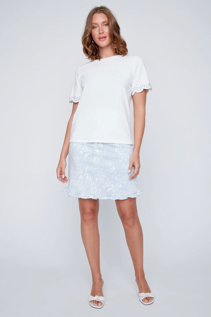 T-shirt with scalloped sleeves