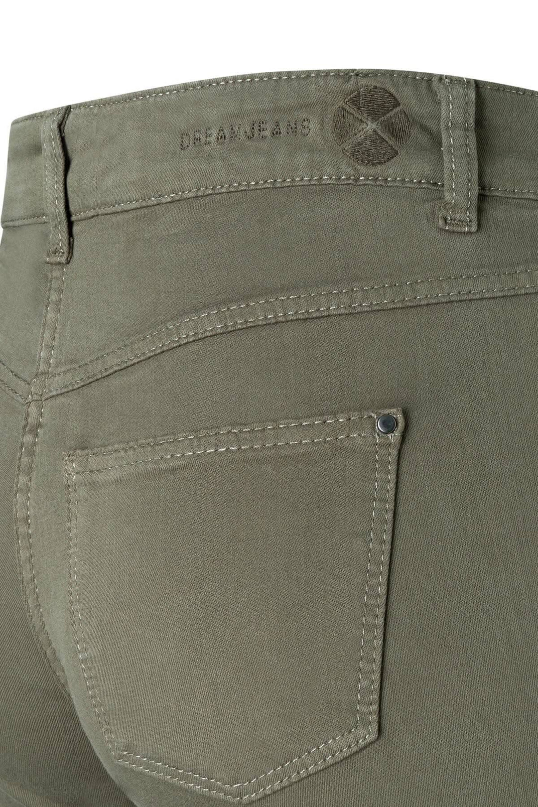 Détails des jeans DREAM, coupe droite en denim, vue arrière avec poches et logo.