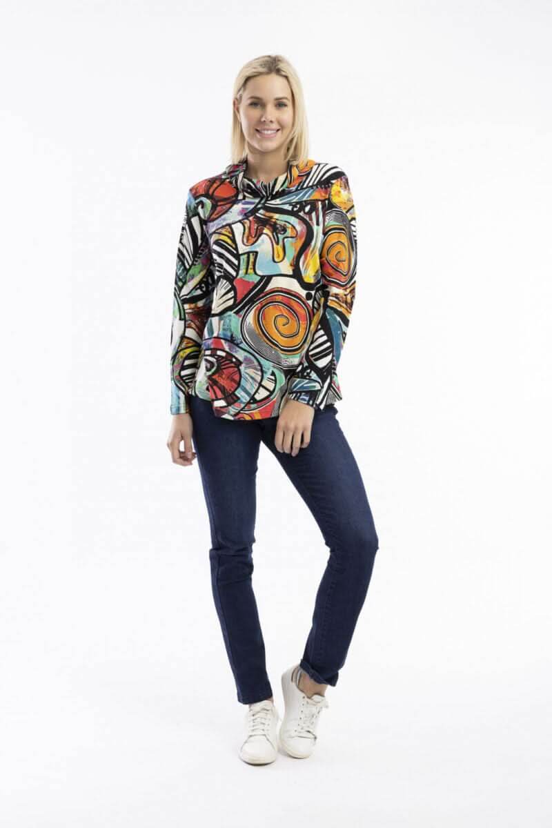 Chandail à col drapé imprimé abstrait