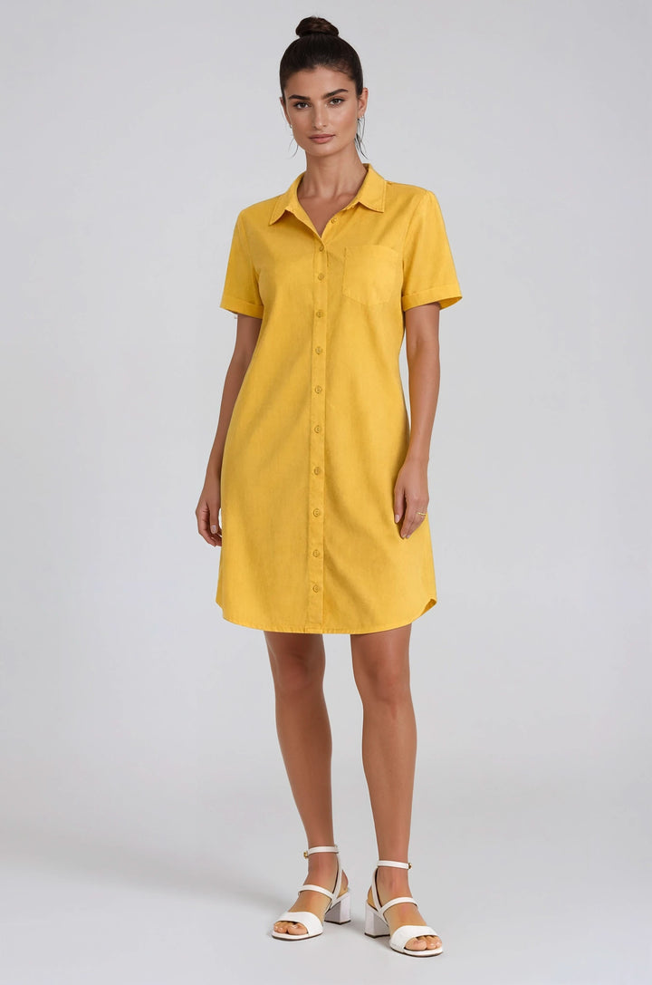 Short-sleeved button-down shirt dress