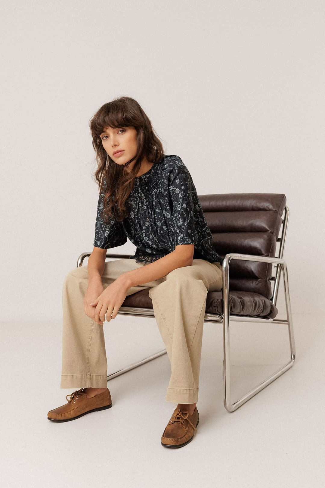Printed blouse with lace trim 