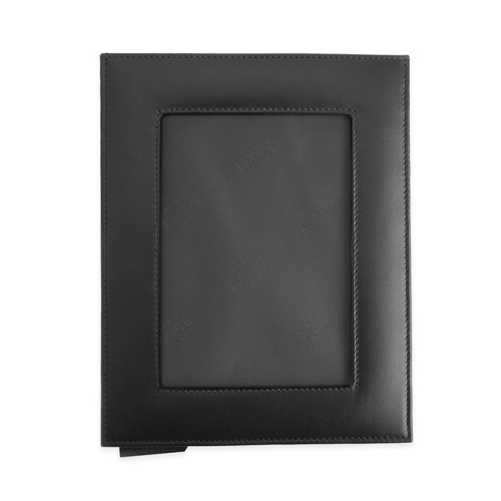 5x7 black leather picture frame with drop-down door, perfect for personalized gifting and displaying cherished memories.