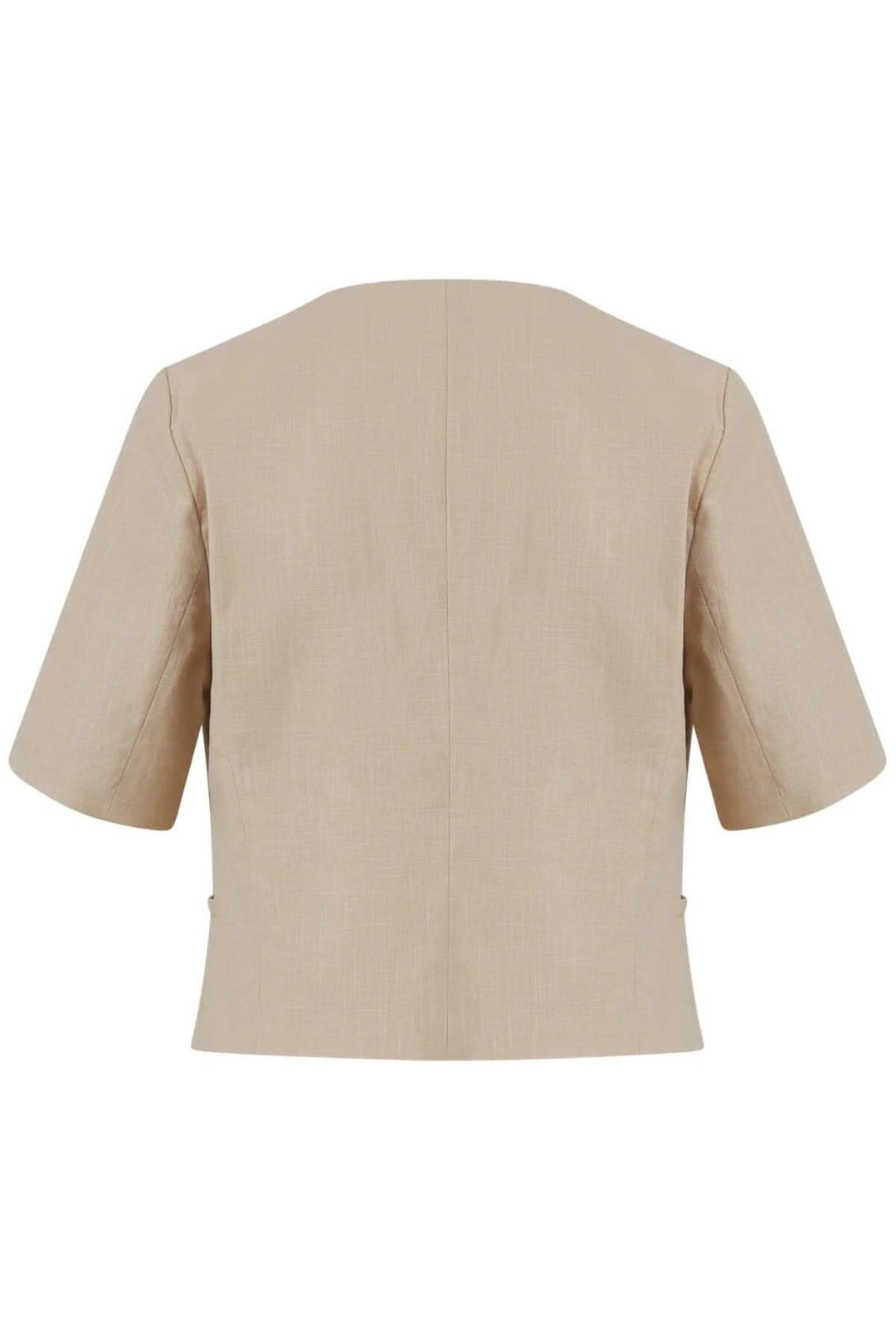 Blazer court à manches courtes beige vue de dos, idéal pour l'été au bureau, style décontracté et chic.