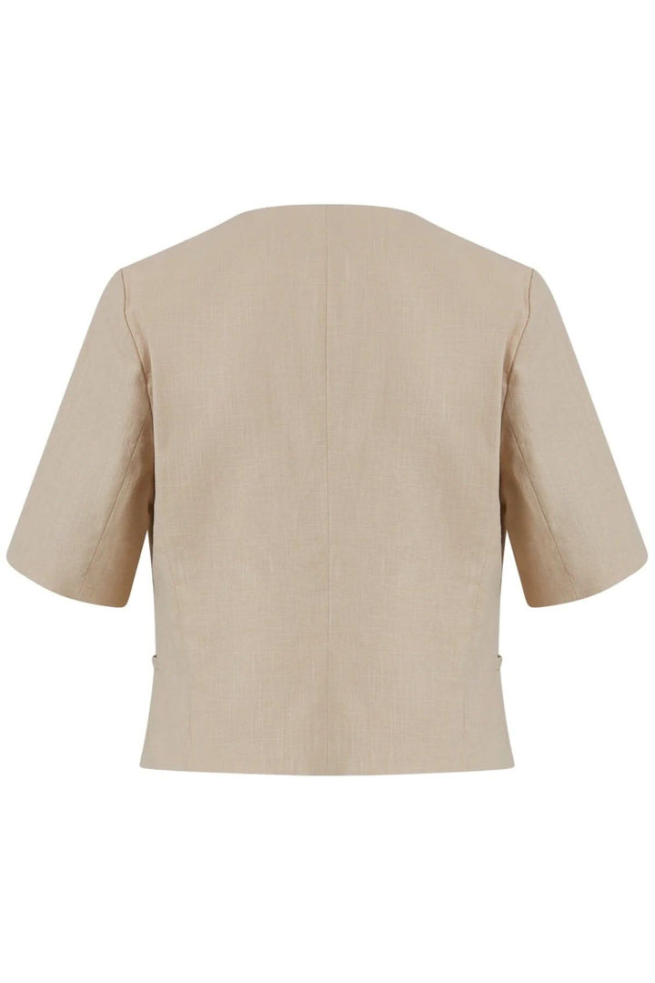 Blazer court à manches courtes beige vue de dos, idéal pour l'été au bureau, style décontracté et chic.