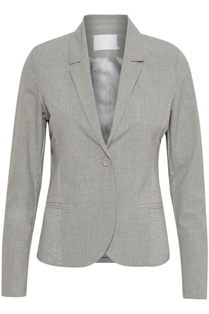 Veston blazer Kajillian gris avec bouton et poches, parfait pour un look chic au bureau ou à un événement.