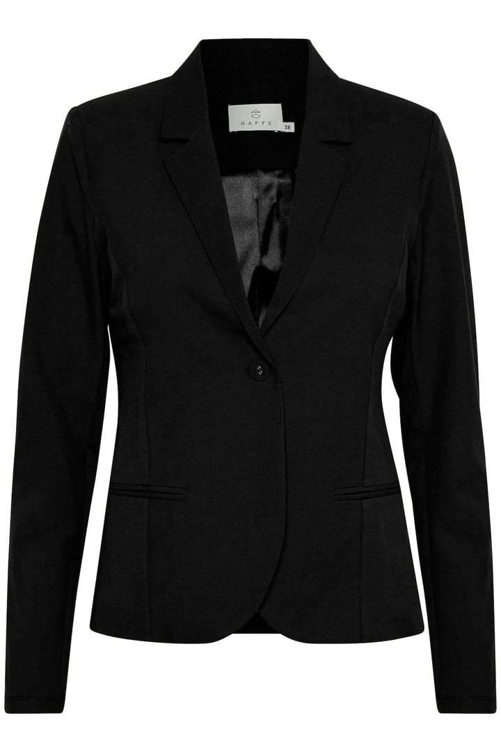 Blazer Kajillian noir élégant avec un bouton et poches, idéal pour le bureau ou des événements, coupe régulière.