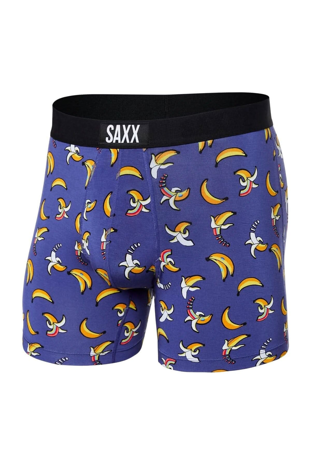 Boxer homme à motif bananes colorées sur fond bleu, slim fit, tissu doux et respirant.