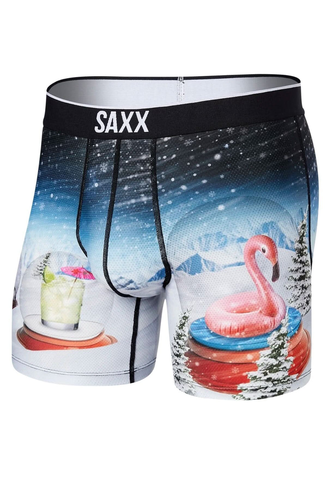 Boxers SAXX à motif flamant rose et cocktails, ajustement slim, technologie BallPark Pouch™ et couture plate.